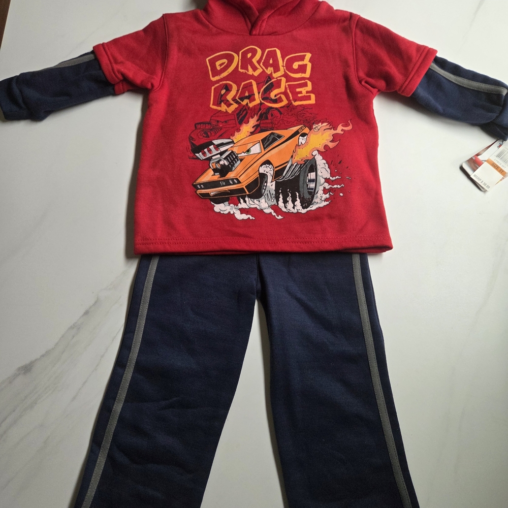 Disney Pixar Cars Boys Hoodie & Pants Set Size 3T Red Blue Lightning McQueen